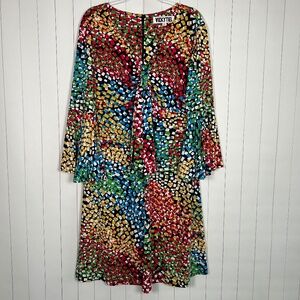 Vicky Tiel plus size 1X midi dress jersey stretch knit colorful bell sleeve boho